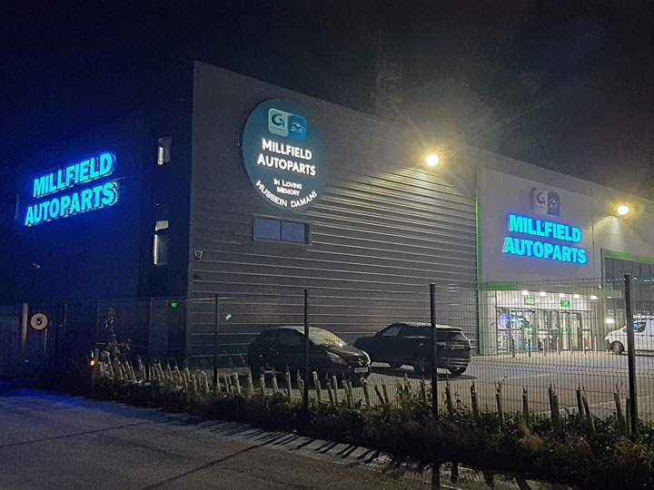 Millfield Auto parts signage